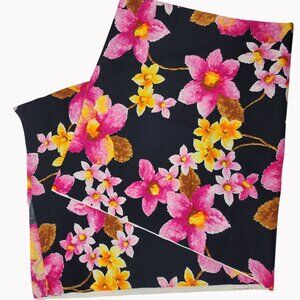 Vintage Thompson Of California Floral Fabric 38"x94" Black Pink Yellow Cotton Bl